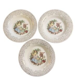 American Limoges Triumph China D'Or Soup Bowls 22K Gold Set 3 Fragonard IT-S 284